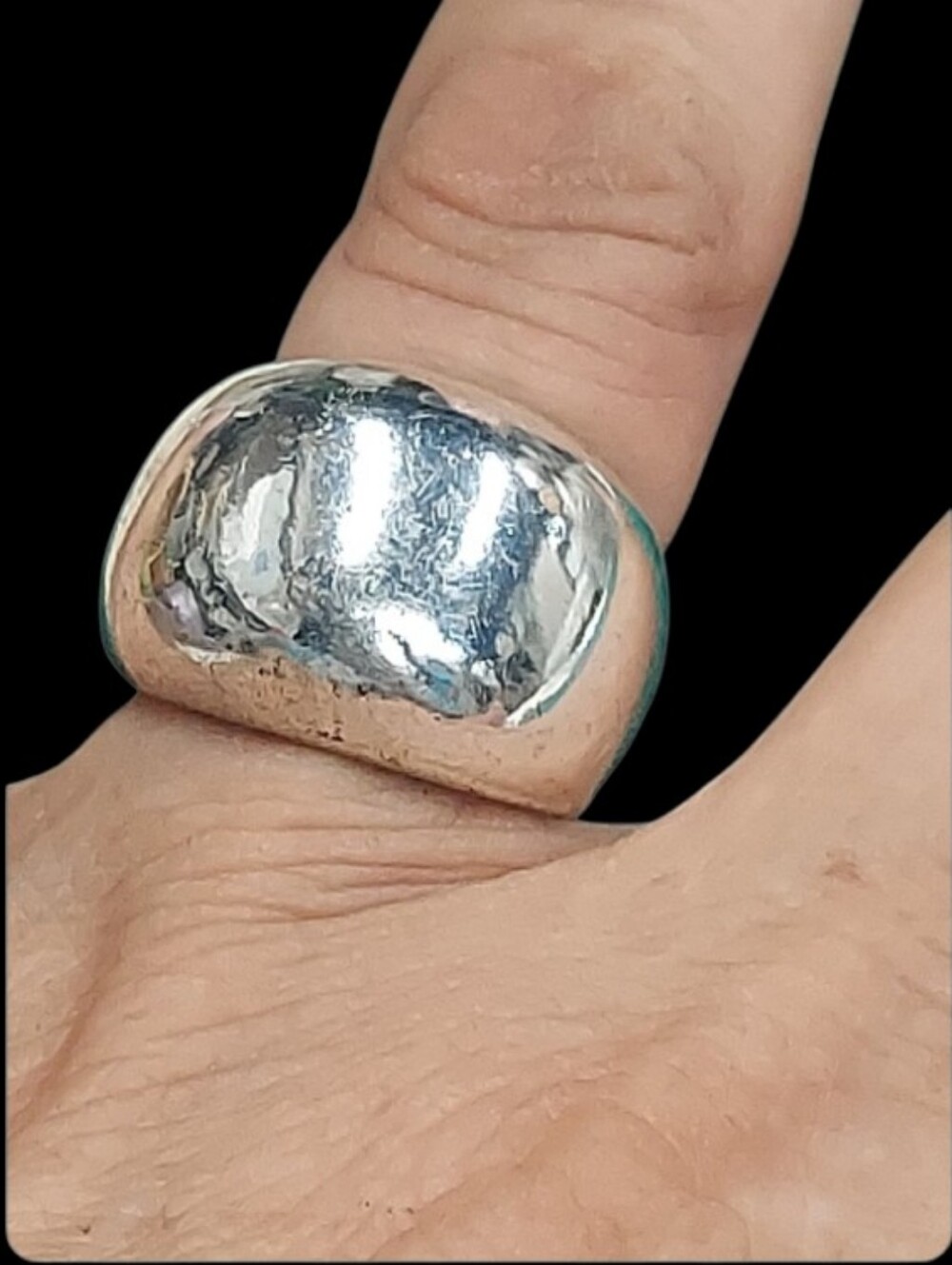 R184 Chunky Silvertone Polished Bubble Statement Ring